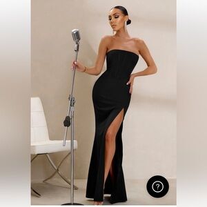 Clubl London Daphne Black Bandeau Corset Thigh Split Maxi Dress Size 6 NWT